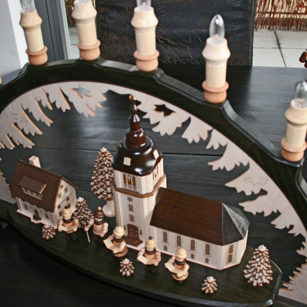 3D Schwibbogen Lichterbogen - Motiv: "Dorfkirche"  dunkel